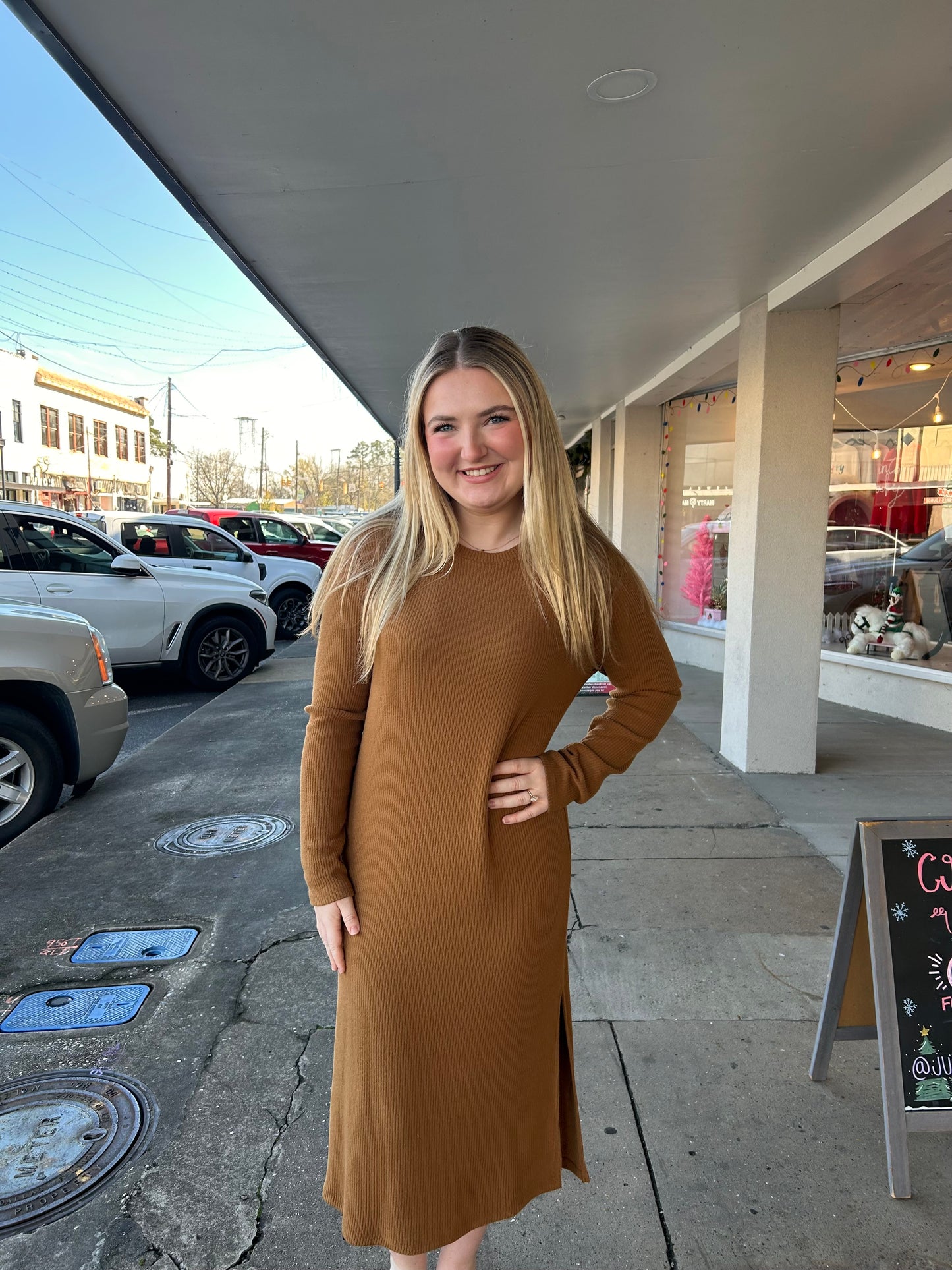 Leisure Life Ribbed Midi Dress- Pale Brown