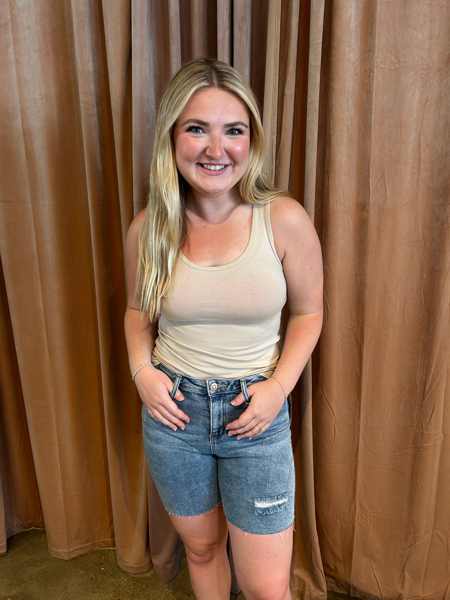 Basic Cotton Tank- Sand Beige