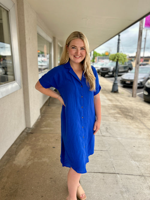 Free Spirit Shirt Dress- Cobalt