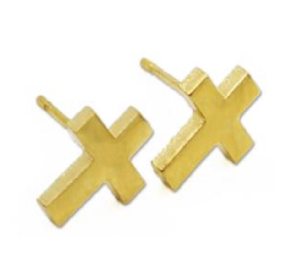 Cross Stud Earrings- Gold