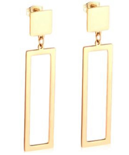 Dangle Basic Rectangle Earrings- Gold