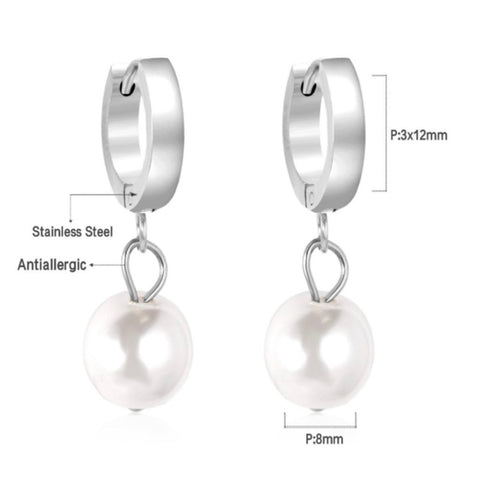Pearl Silver Hoop Earrings