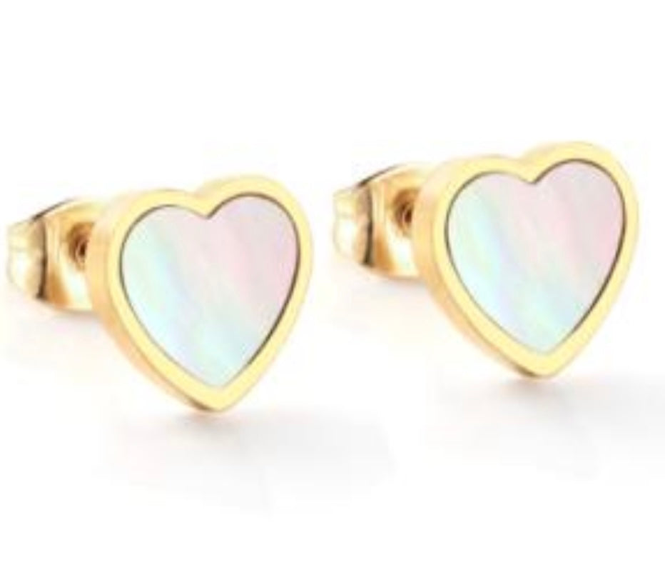 Heart Opal Earrings- Gold