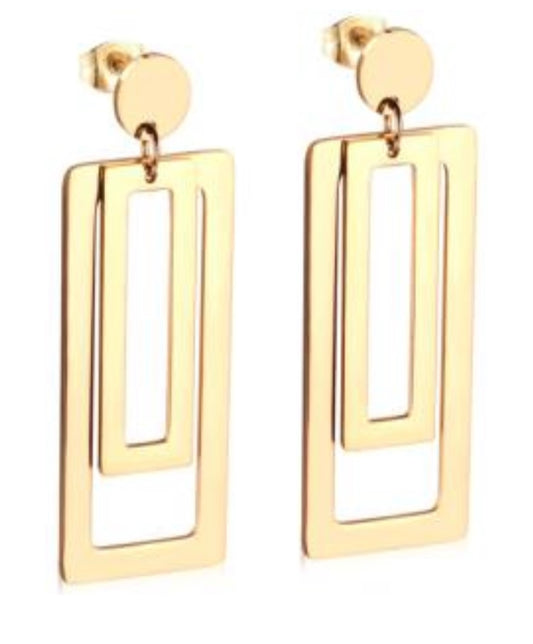 Dangle Rectangle Earrings- Gold