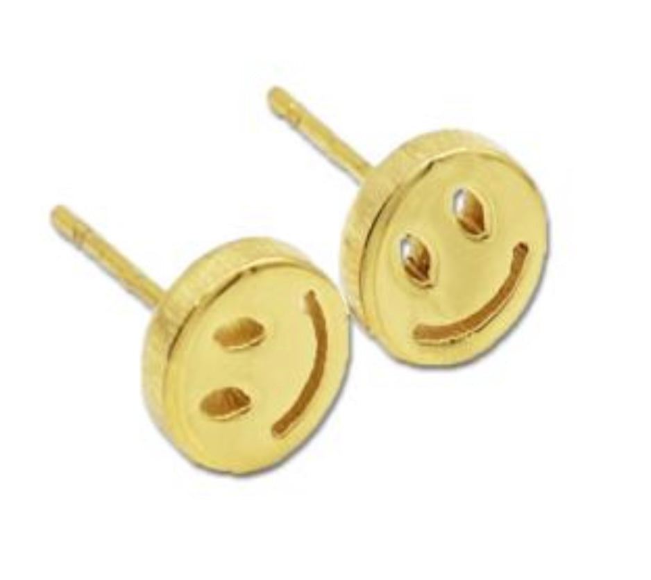 Smiley Face Stud Earrings- Gold