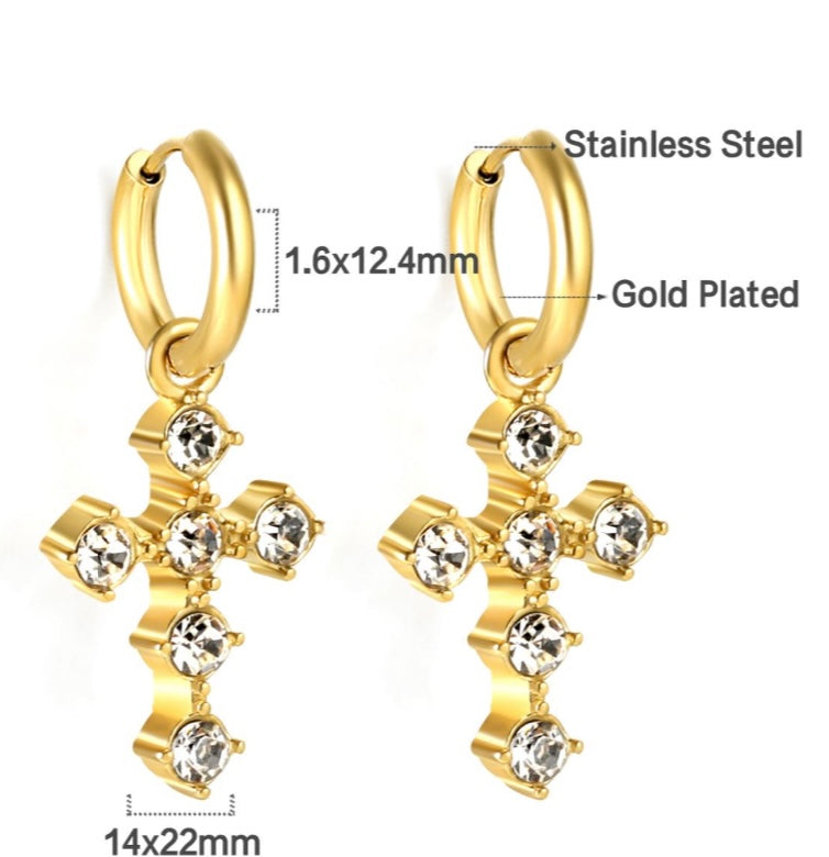 Cross Diamond Earrings- Gd