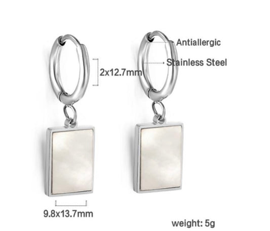 Silver Square Opal Earrings