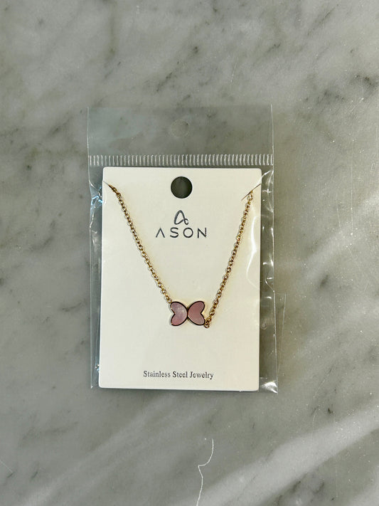 Butterfly Kisses Necklace- Pink