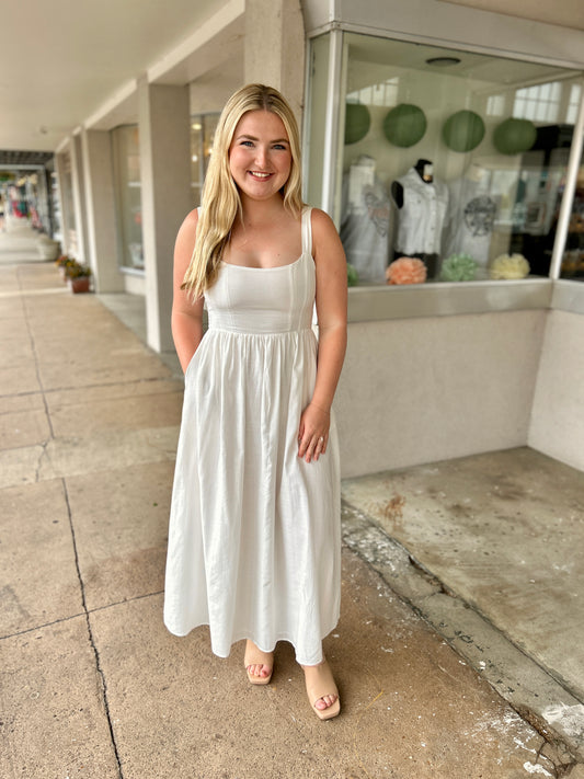 Sweet Escape Midi Dress- White