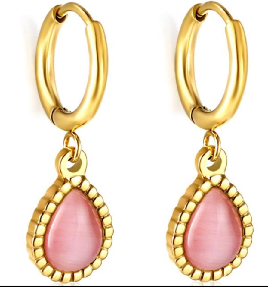 Simple Pink Earrings- Gold