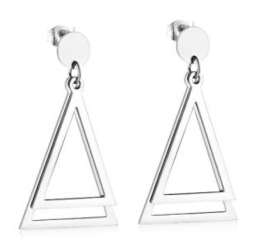 Triangle Dangle Earrings- Silver