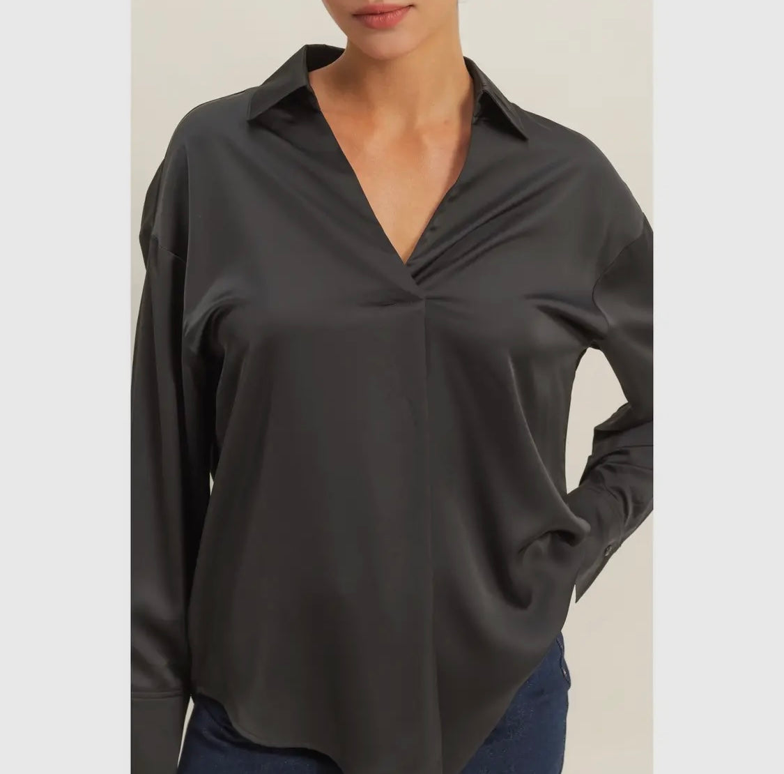 Lux Satin Blouse- Black