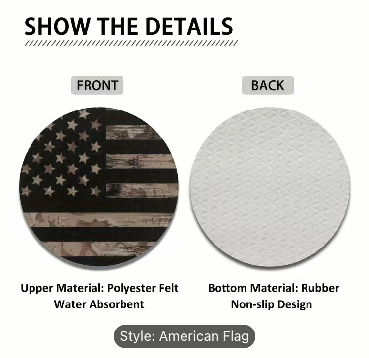 2PC- Vintage American Flag Car Cup Holder Coasters