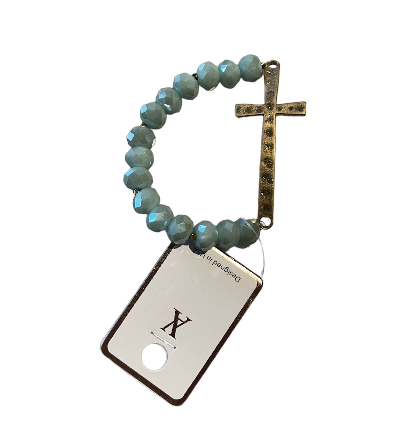 Cross Beaded Bracelet- Mint