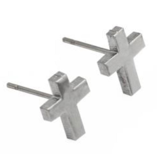 Cross Stud Earrings- Silver