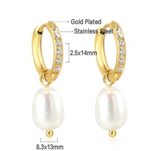 Dangle Pearl Sparkle Hoops