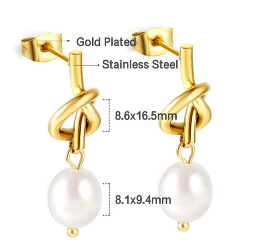 Gold Pearl Knot Earrings