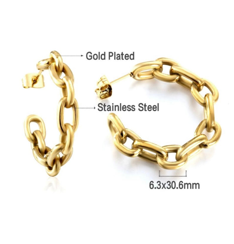 Lg Chain Hoops- Gold