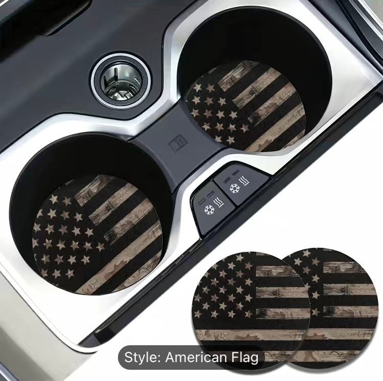 2PC- Vintage American Flag Car Cup Holder Coasters