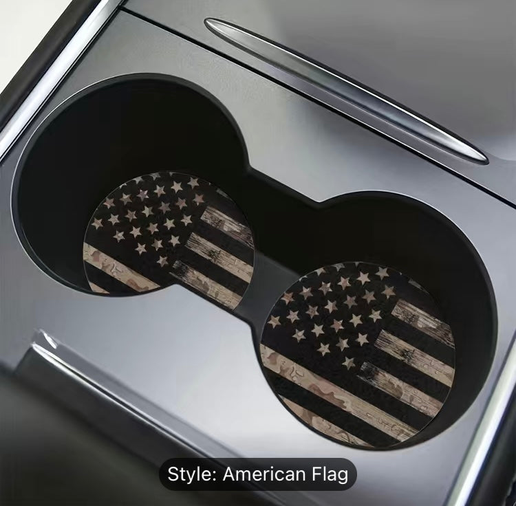 2PC- Vintage American Flag Car Cup Holder Coasters