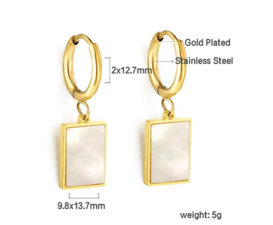 Gold Square Opal Earrings