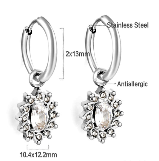 Diamond Drop Earrings- Silver