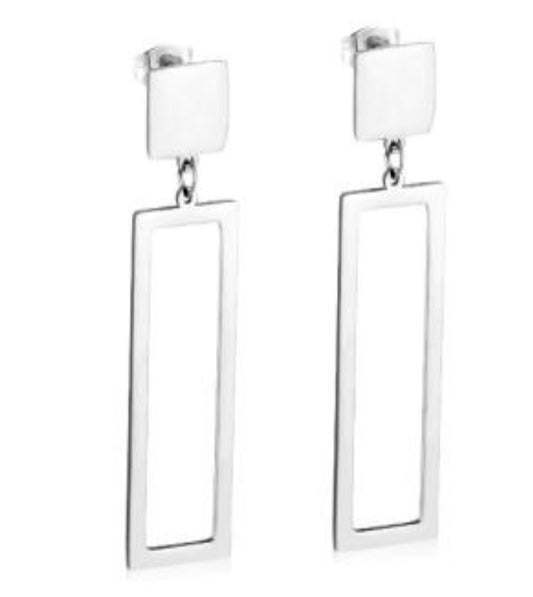 Dangle Basic Rectangle Earrings- Silver