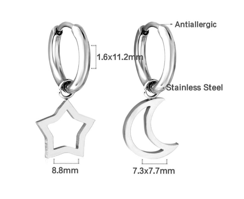 Moon & Star Hoops- Sl