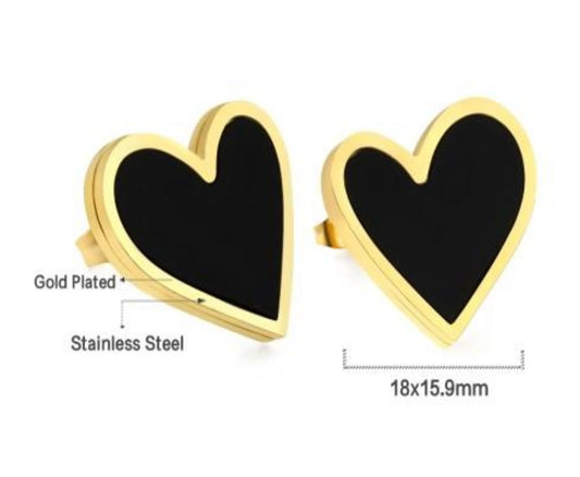 Black Heart Stud Earring- Gold