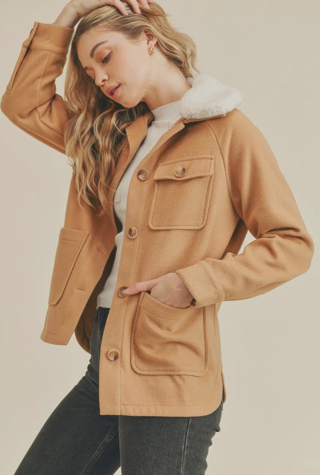 Raglan Fleece Collar Jacket