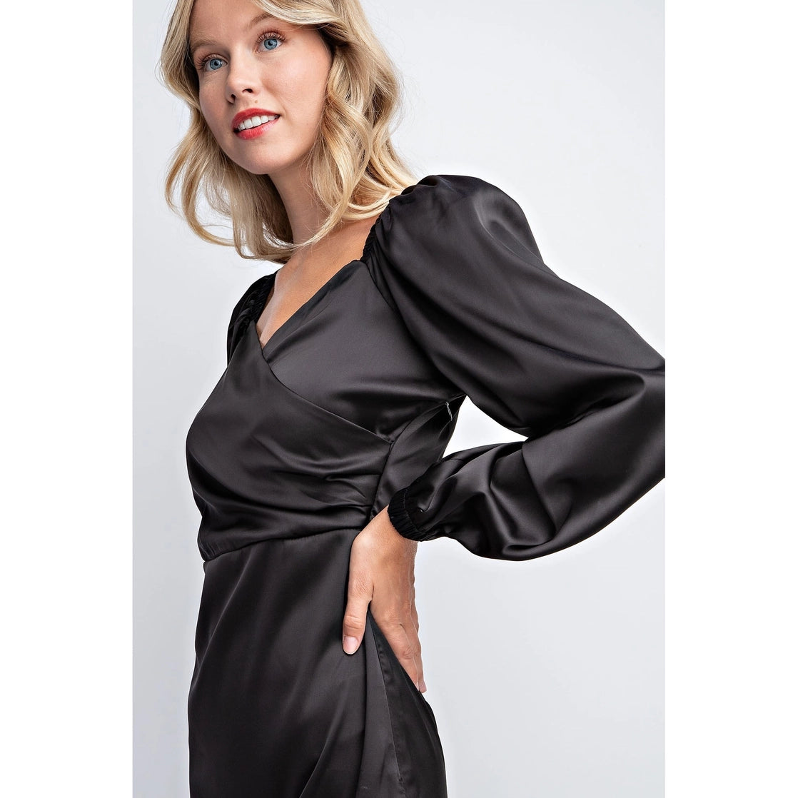 Happy Moments Satin Dress- Black