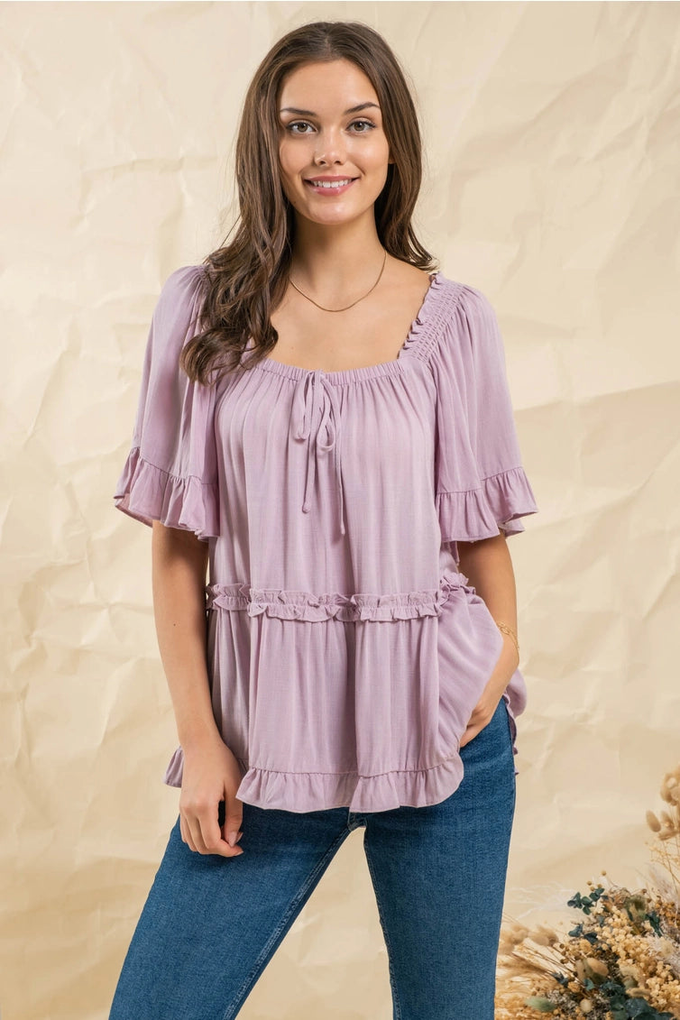 Keep On Going Peasant Top- Lilac