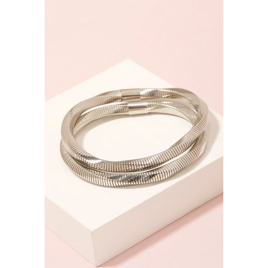 Metallic Square Coil Bracelet in Silver