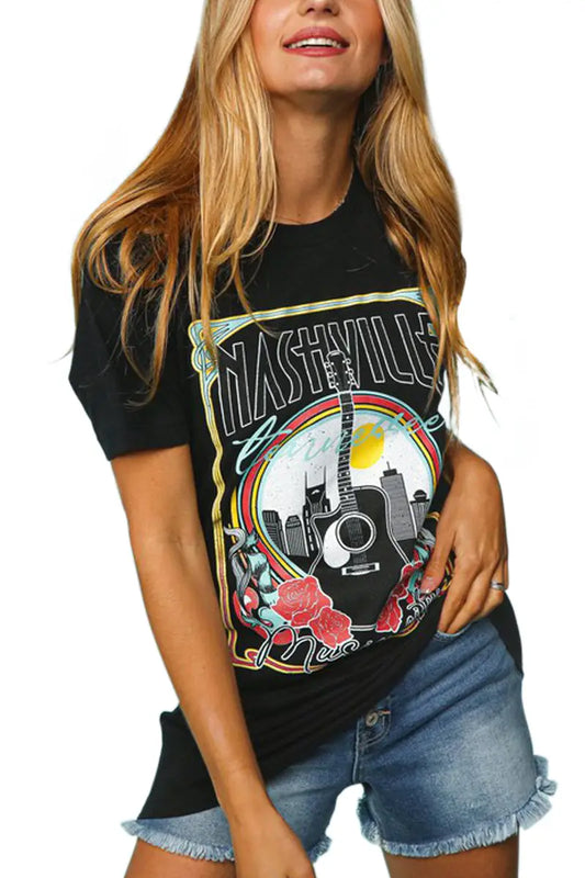 Nashville Guitar & Roses Tee