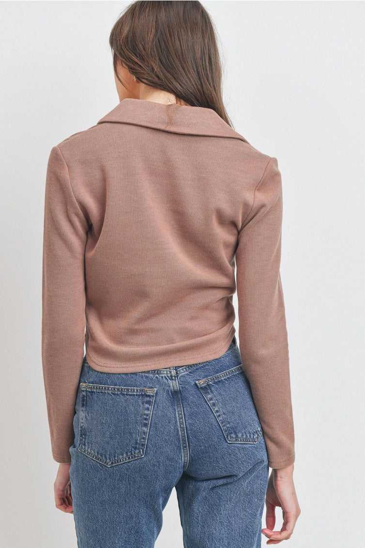 One Way Ticket Mocha Collared Top