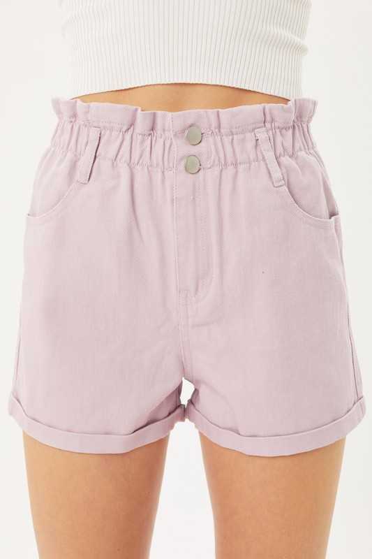 Paperbag Denim Shorts in Lilac