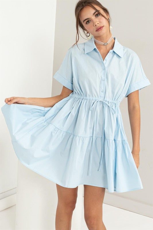 Poplin Drawstring Shirt Dress