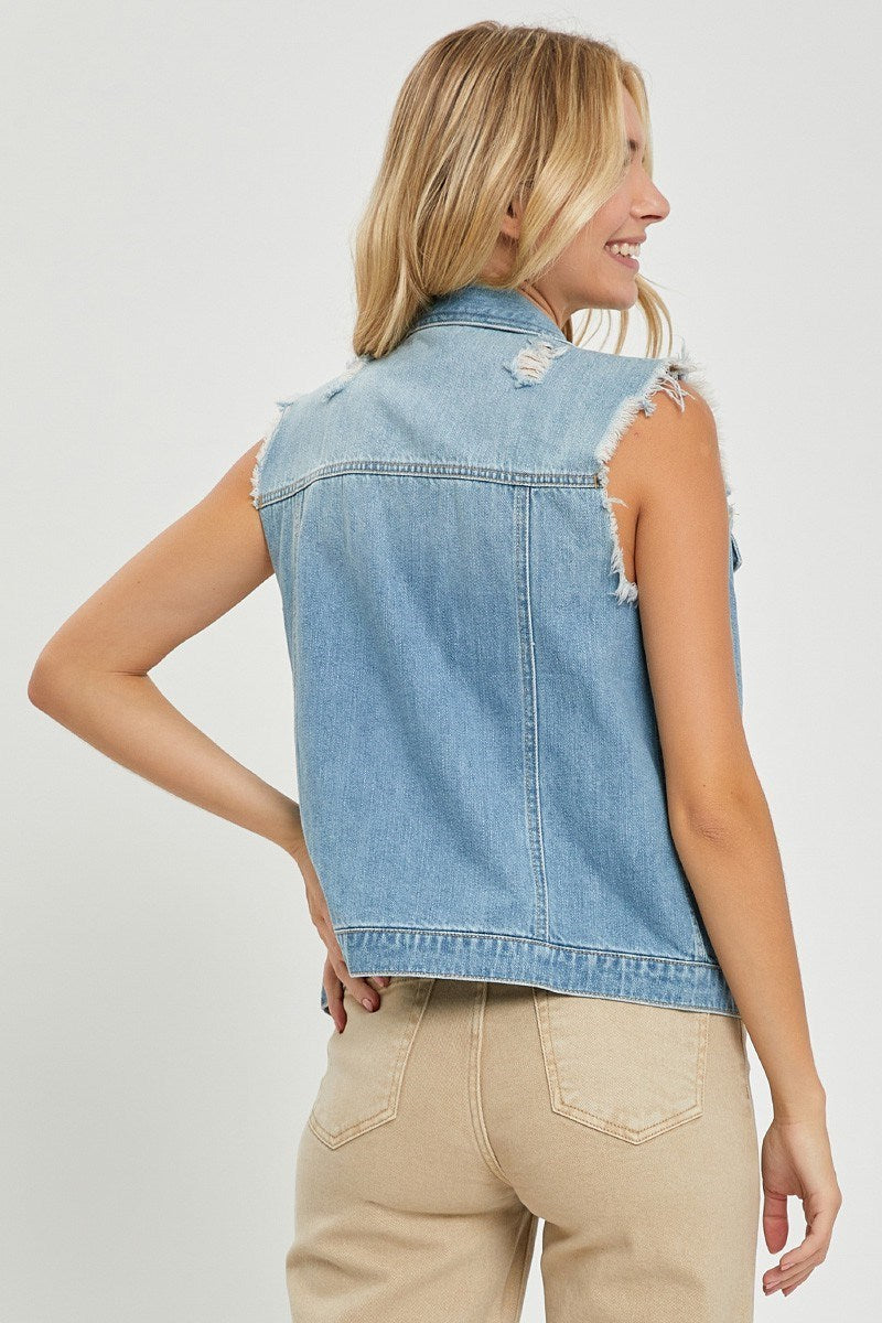 Ripped Raw Cut Edge Denim Vest