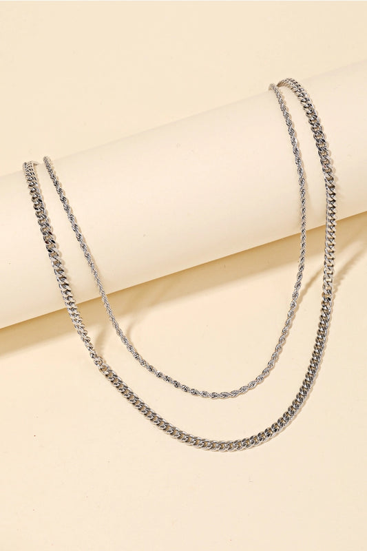 Rope & Curb Chain Necklace in Silver