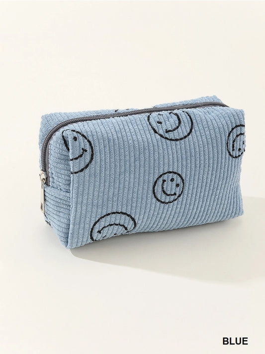 Smiley Face Cosmetic Bag- Blue