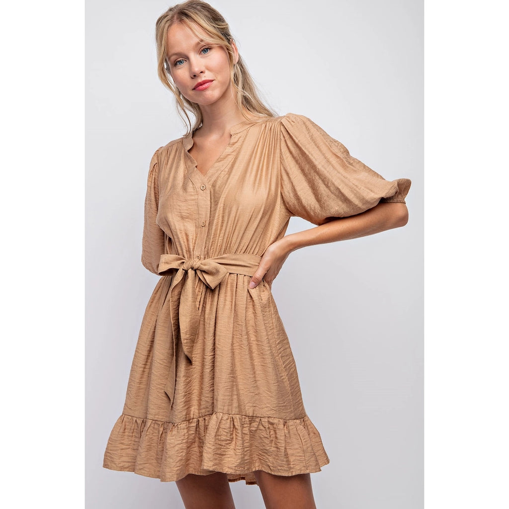 Split Neck Peasant Dress