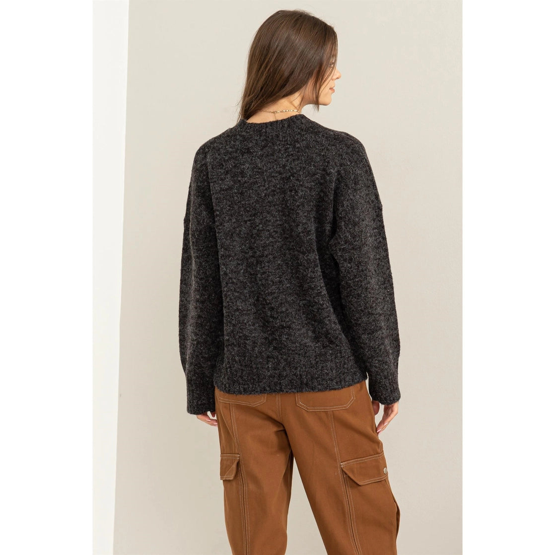 Style Game Drop Shoulder Sweater- Black