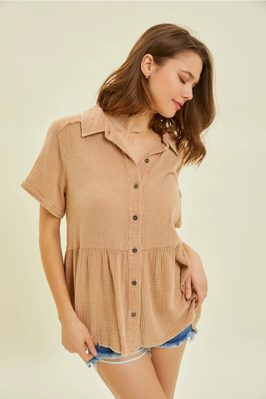 The Lillian Babydoll Top- Graham Cracker