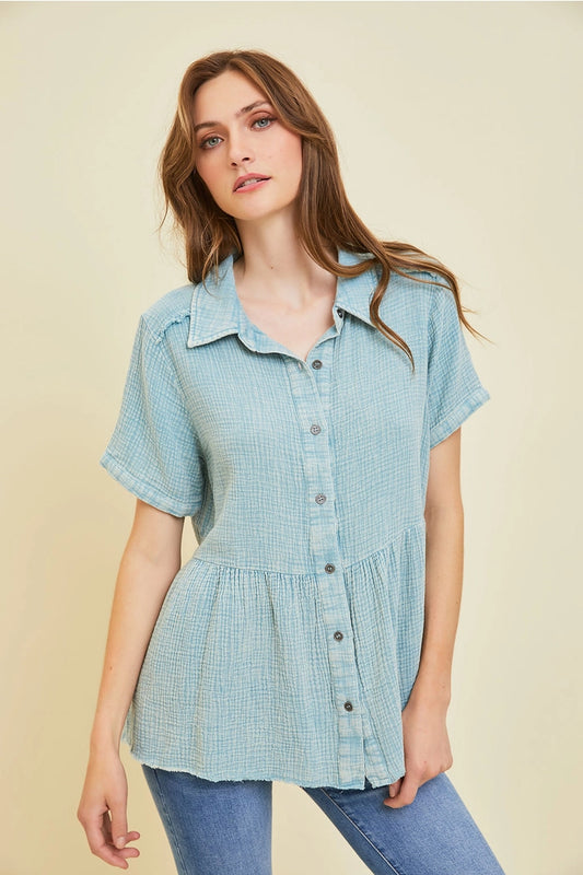 The Lillian Babydoll Top- Seafoam