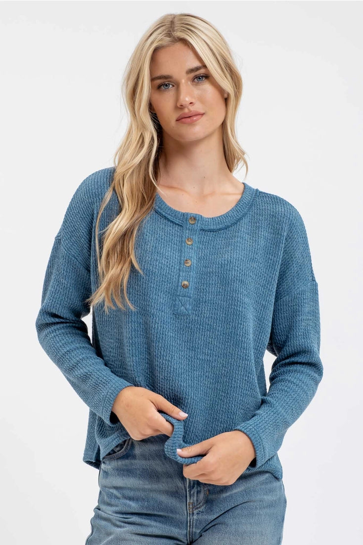 Henley Waffle Top