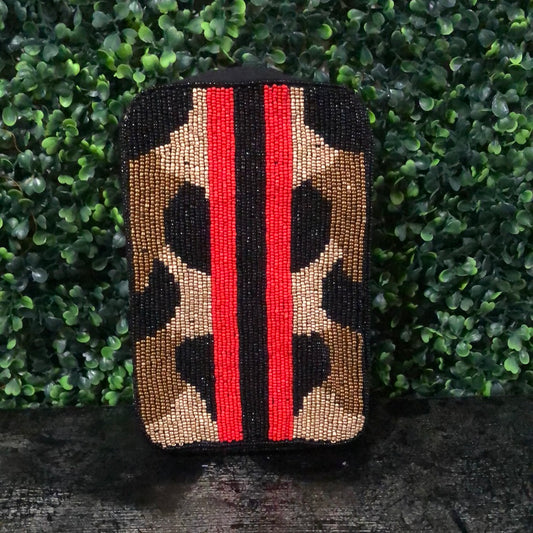 Camo w/ Red stripes telephone beaded bag