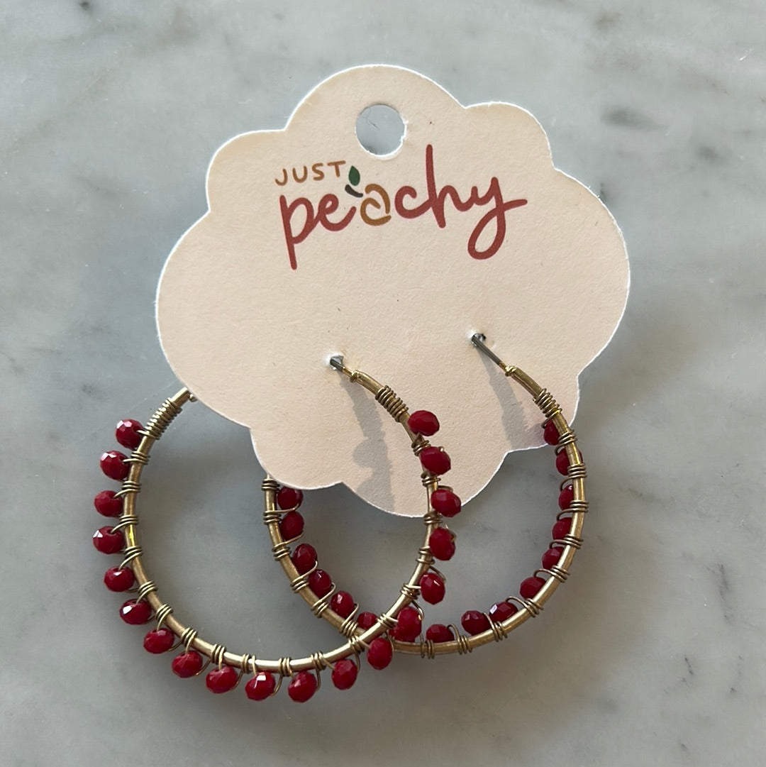 Red Beaded Hoops