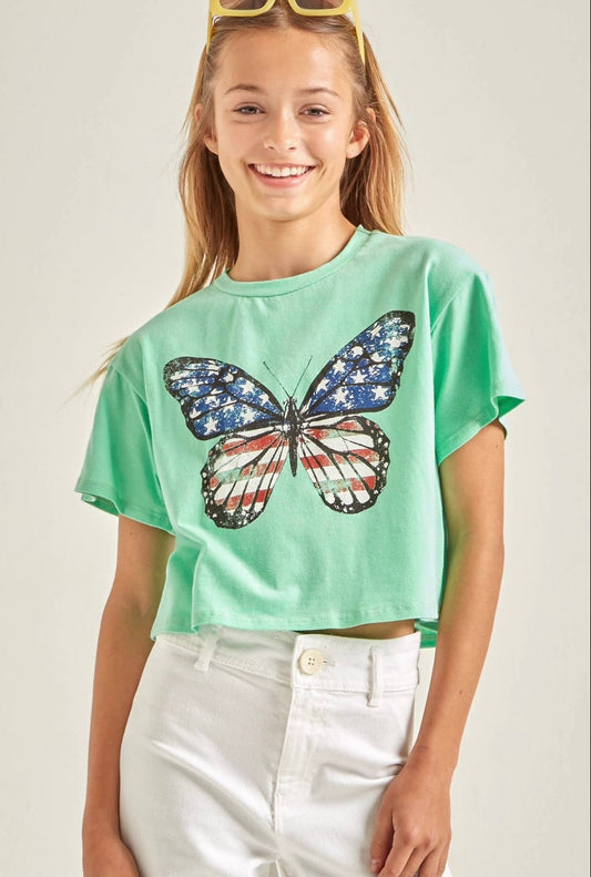 Butterfly Flag Girls Tee