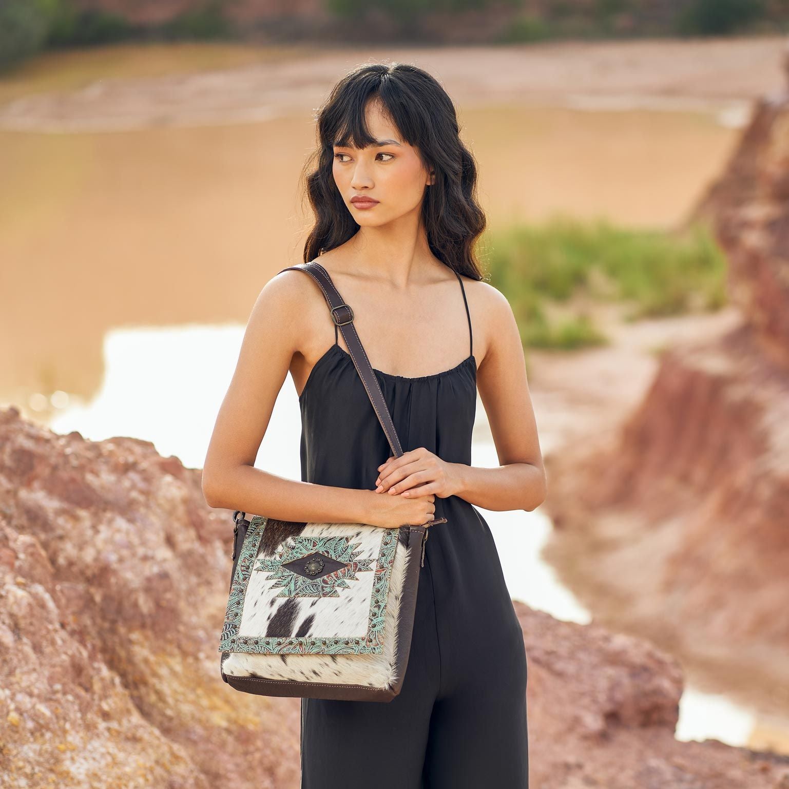 Teal flowers Concealed Bag